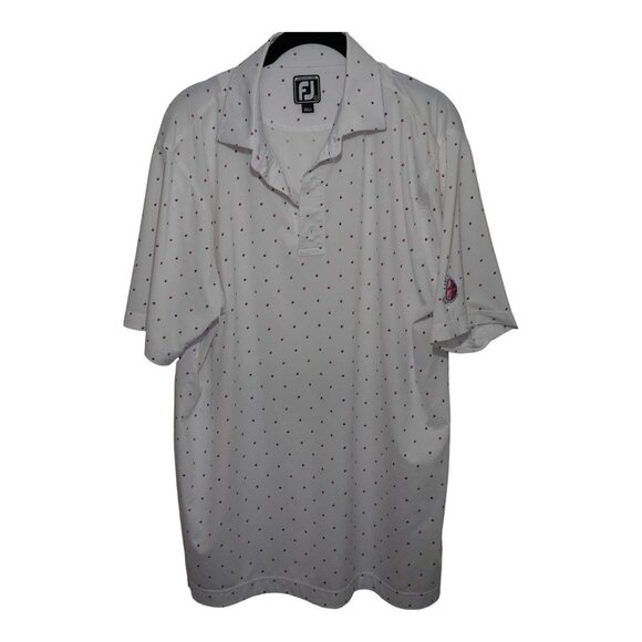 FootJoy Men's Polo Shirt White Polka Dots Athletic Fit Sz‎ L - Picture 1 of 8